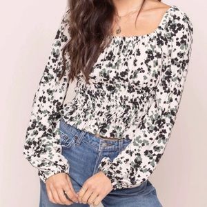 ASTR Floral Ruched Waist Blouse